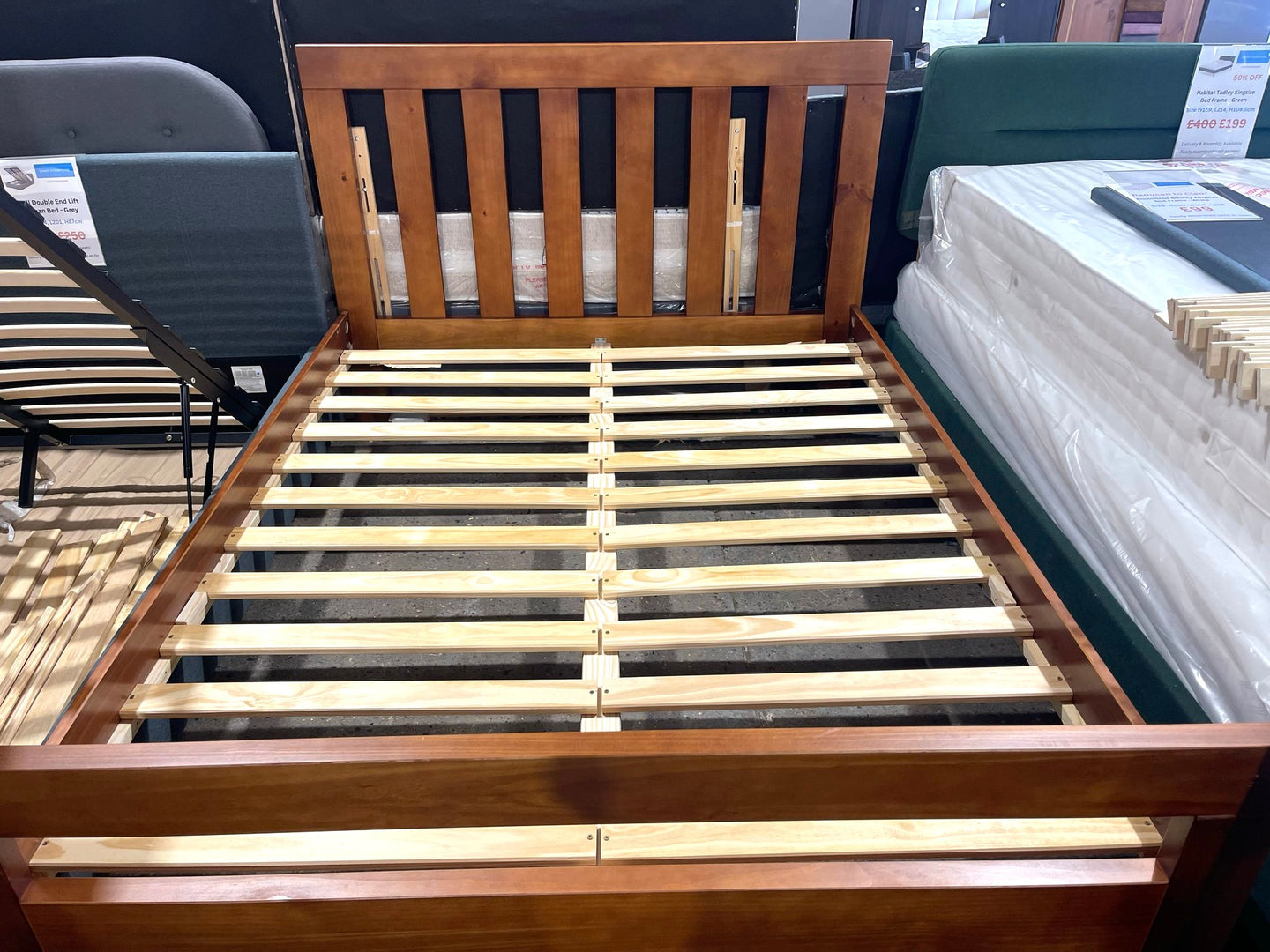 Assembled Chile Kingsize Wooden Bed Frame - Dark Stain